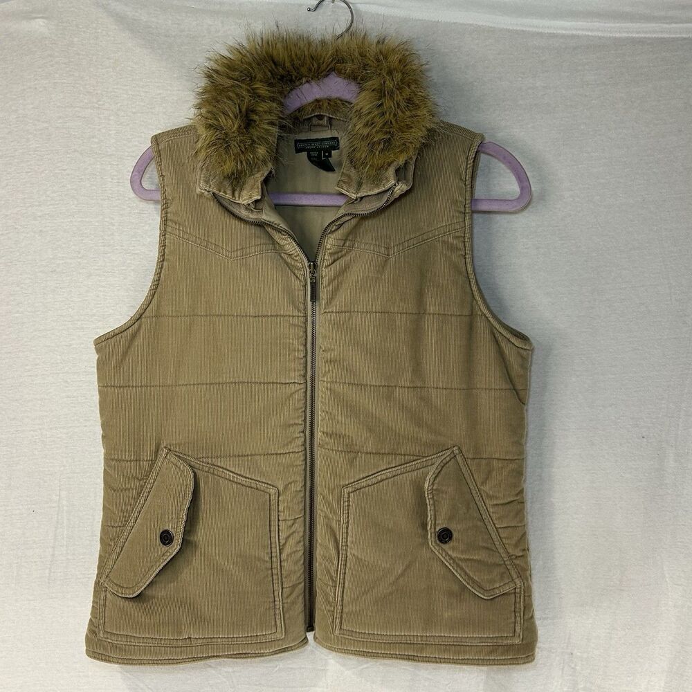 Lauren Jeans Company Ralph Lauren Corduroy Vest Full Zip Fur Collar Women’s Med